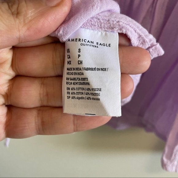 American Eagle Lilac purple peplum wrap blouse long sleeves size small - Picture 8 of 9